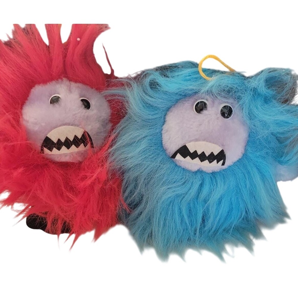 Vtg Nanco 6" Hairy Monster Felt Fur Stuffed Animal 80s Nancy Sales RARE set